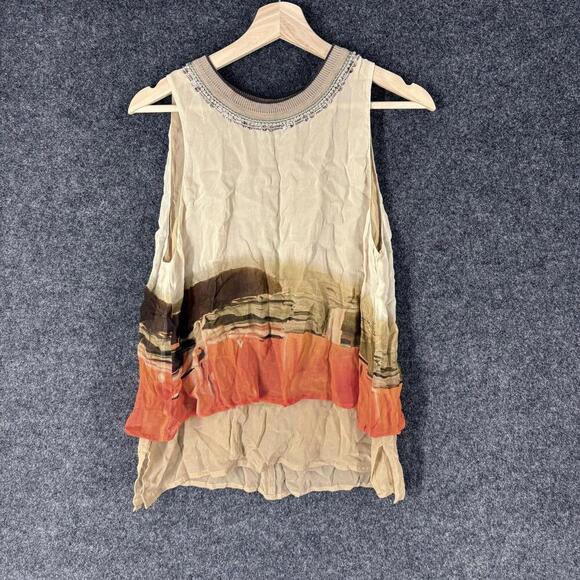 Tops - Blank Blouse Women M Medium Beige Striped Sleeveless Wide Strap Casual Pullover